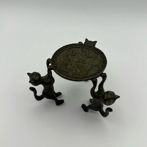 Vintage Style Miniature Brass Sculpture 3 Cat Table Figurine